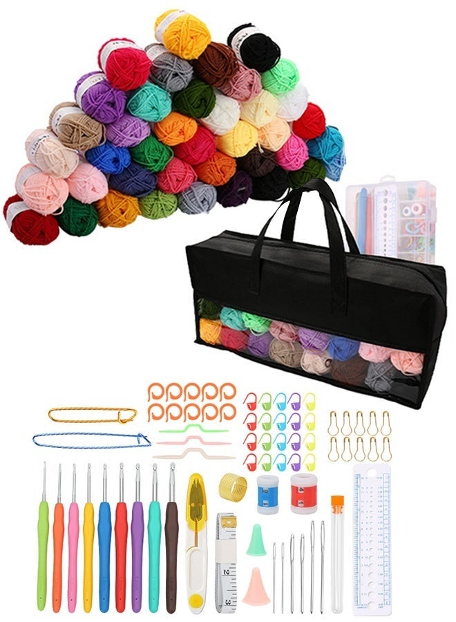 WALALLA 40 Colors Acrylic Yarn Skeins, 9 Crochet Hooks (2.0mm-6.0mm), 6 hand sewing needle, 20 Stitch Markers, 1 Bag, for Crocheting & Knitting, Gift for Beginners and Adults - Image 1